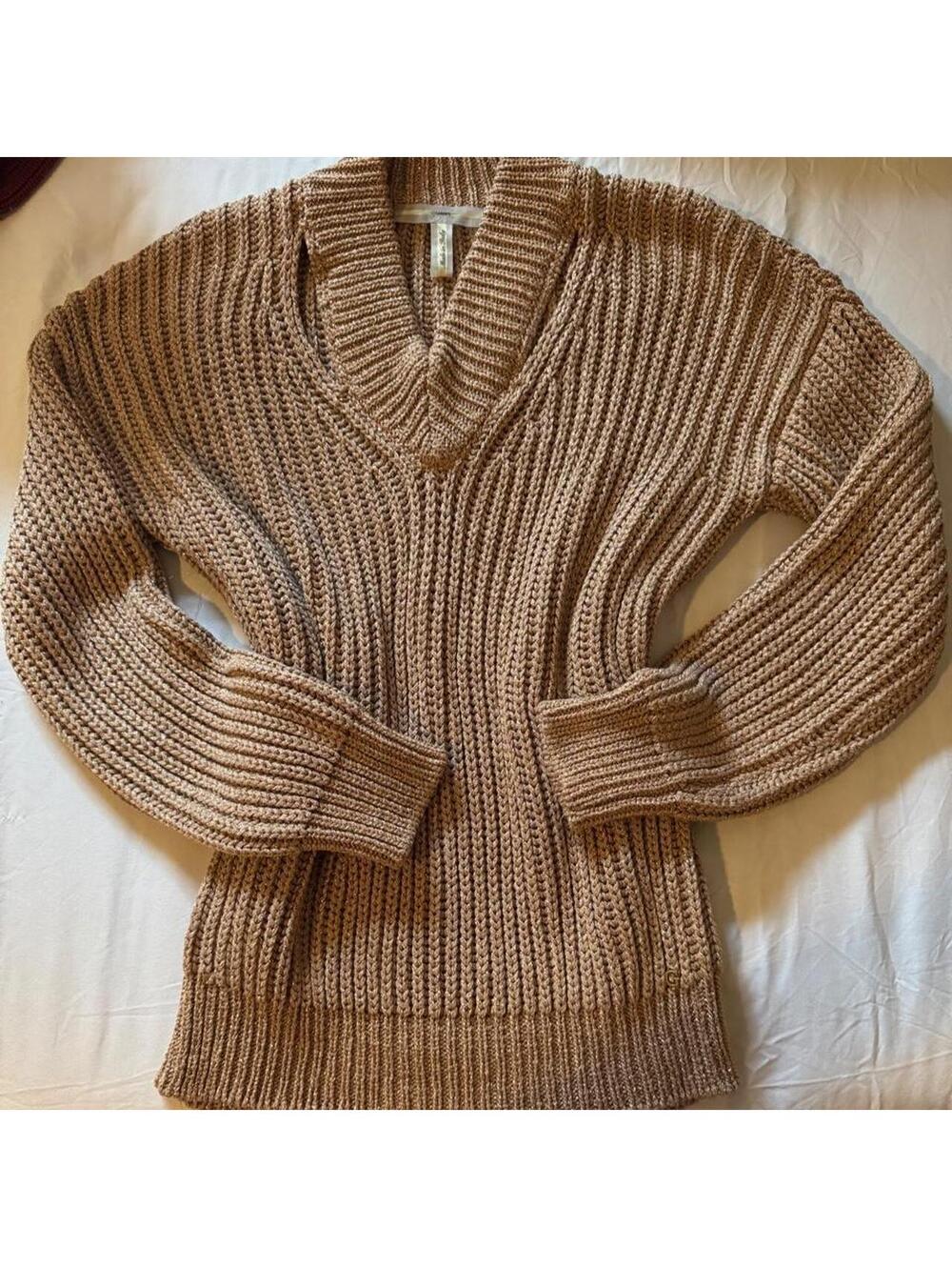 Vintage GUESS Metallic Sparkle Cutout V-Neck Chunky Knit Sweater Y2K Med